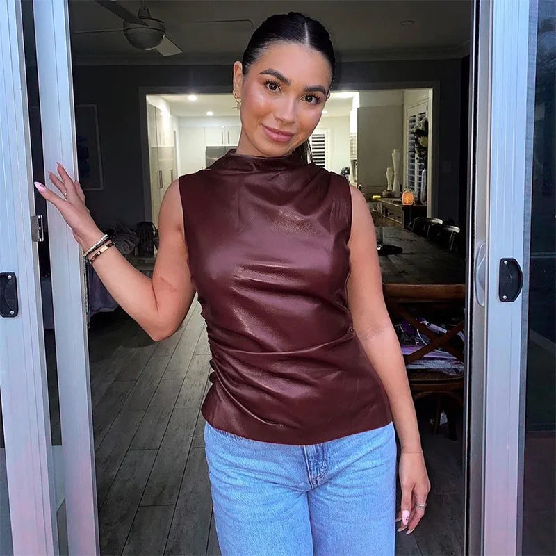 LIORA WETSUIT TOP – DAMEN GLITZER TOP AUS KUNSTLEDER FESTLICHES TOP FÜR ELEGANTE ANLÄSSE