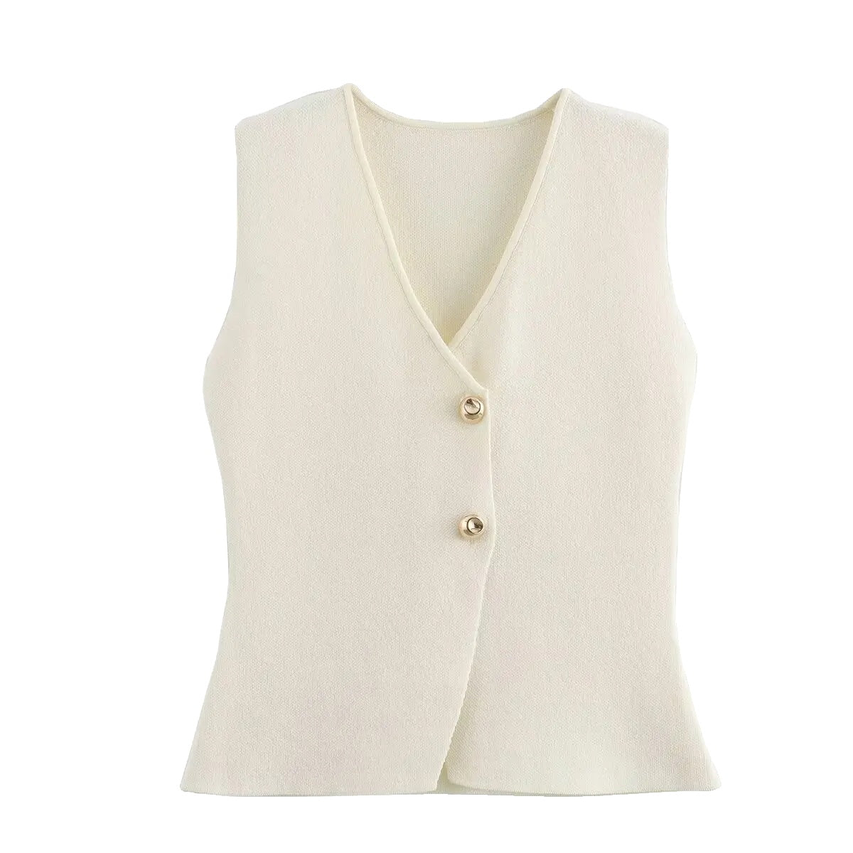 Variant image for Damen Strickweste Beige Größe M Baumwolle mit Goldknöpfen für Herbstmode-2