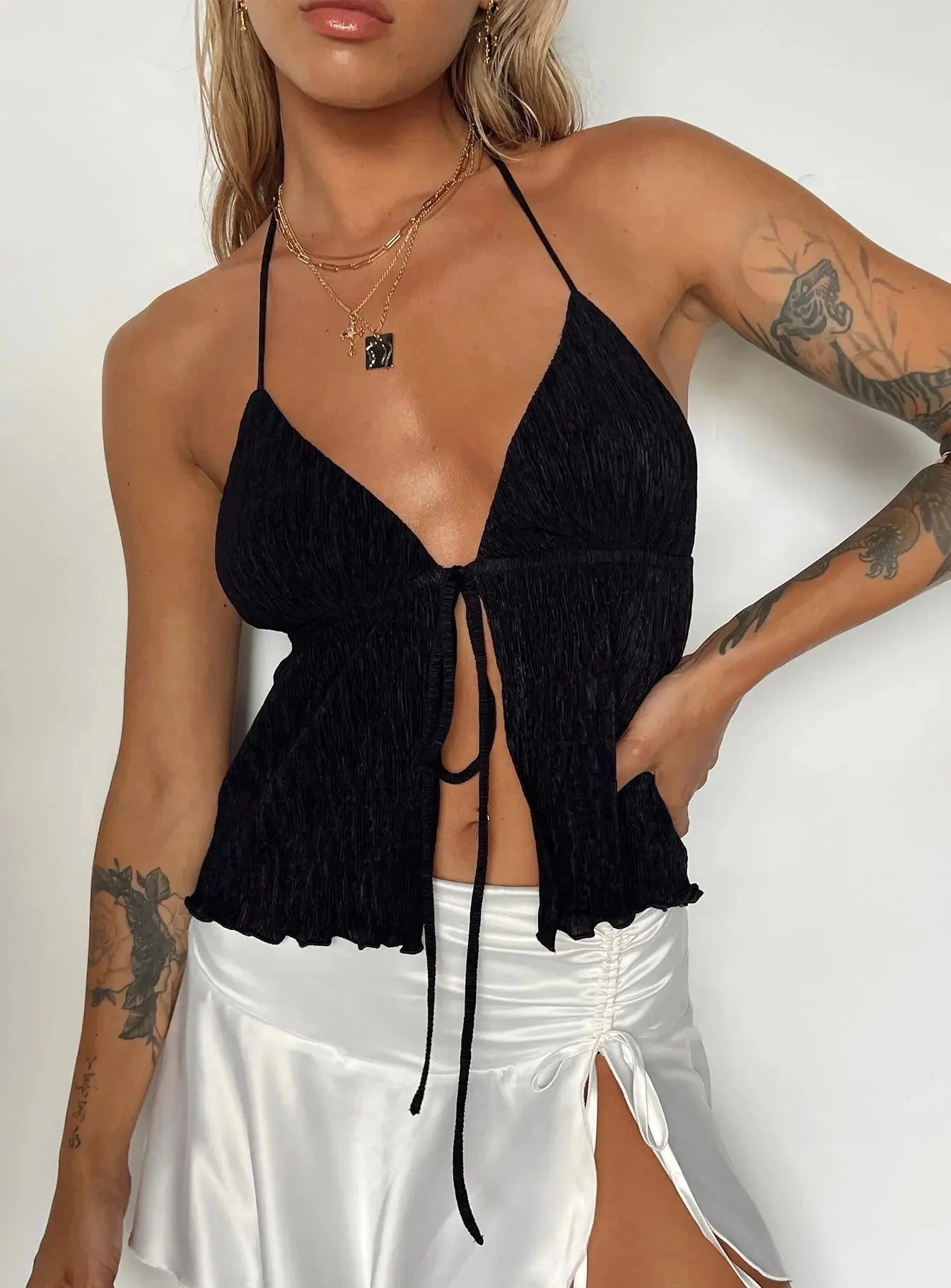 2023 Frühlings Sommer Neue Frauenkleidung sexy Kordelkordel Tank Top European American Style Polyester Fasertank Top 12
