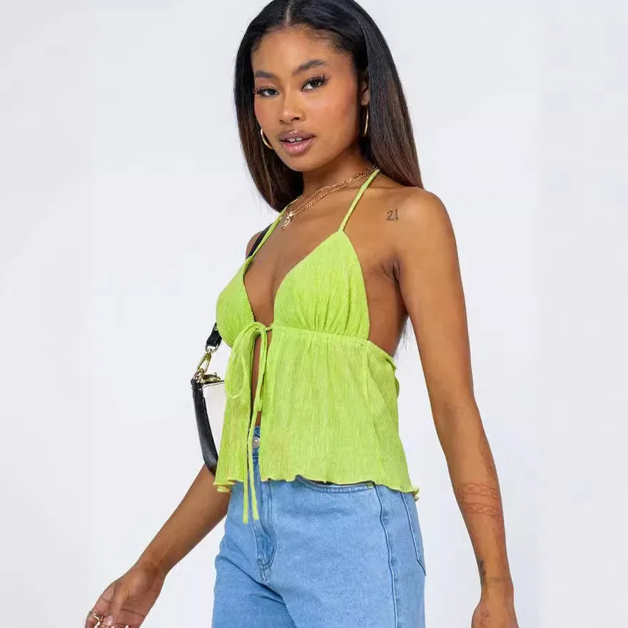 2023 Frühlings Sommer Neue Frauenkleidung sexy Kordelkordel Tank Top European American Style Polyester Fasertank Top 2