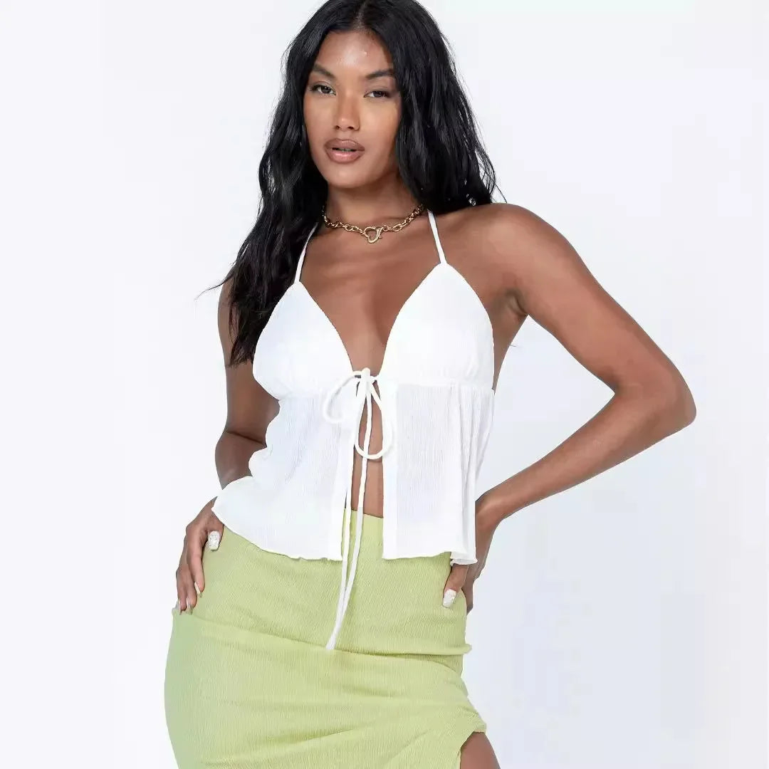 2023 Frühlings Sommer Neue Frauenkleidung sexy Kordelkordel Tank Top European American Style Polyester Fasertank Top 4