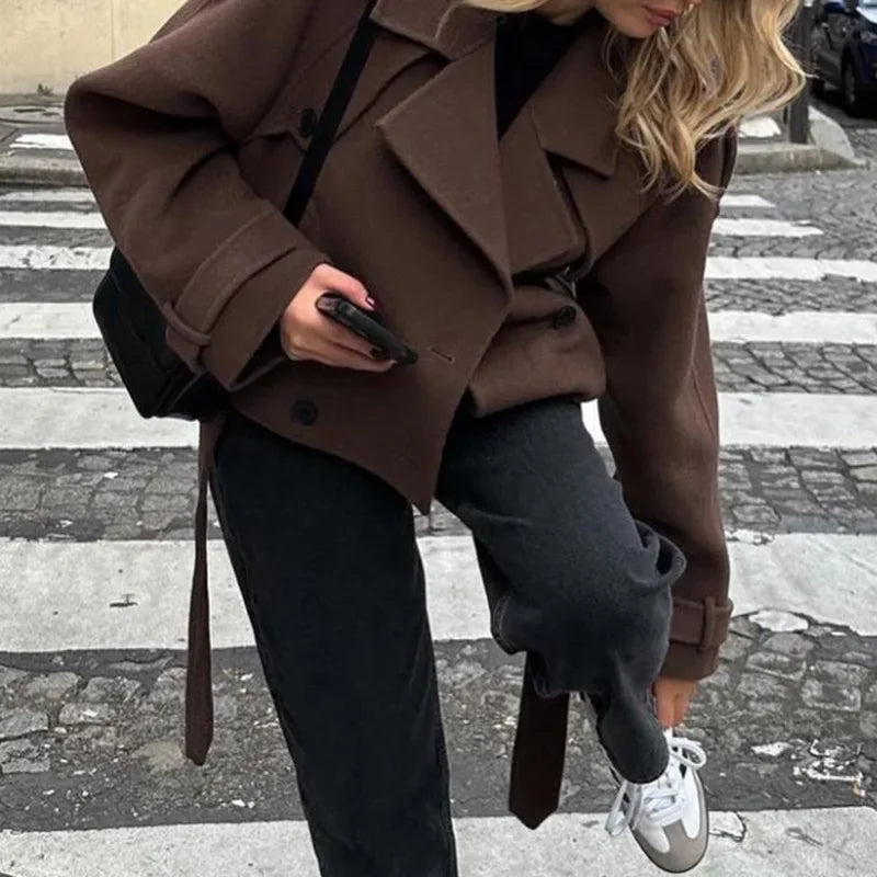 AVRIL WOLLJACKE – DAMEN COAT MIT GÜRTEL & OVERSIZE-SCHNITT