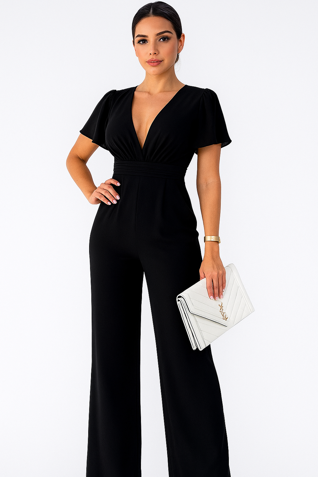 NALANI JUMPSUIT – DAMEN JUMPSUIT MIT WEITEM BEIN UND V-AUSSCHNITT