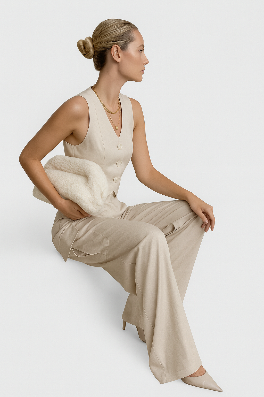 MIREYA ZWEITEILIGER – EDLES WESTEN SET MIT HOHER HOSE BEIGE KLASSISCH UND ZEITLOS