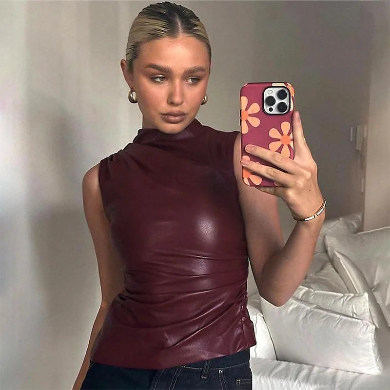LIORA WETSUIT TOP – DAMEN GLITZER TOP AUS KUNSTLEDER FESTLICHES TOP FÜR ELEGANTE ANLÄSSE
