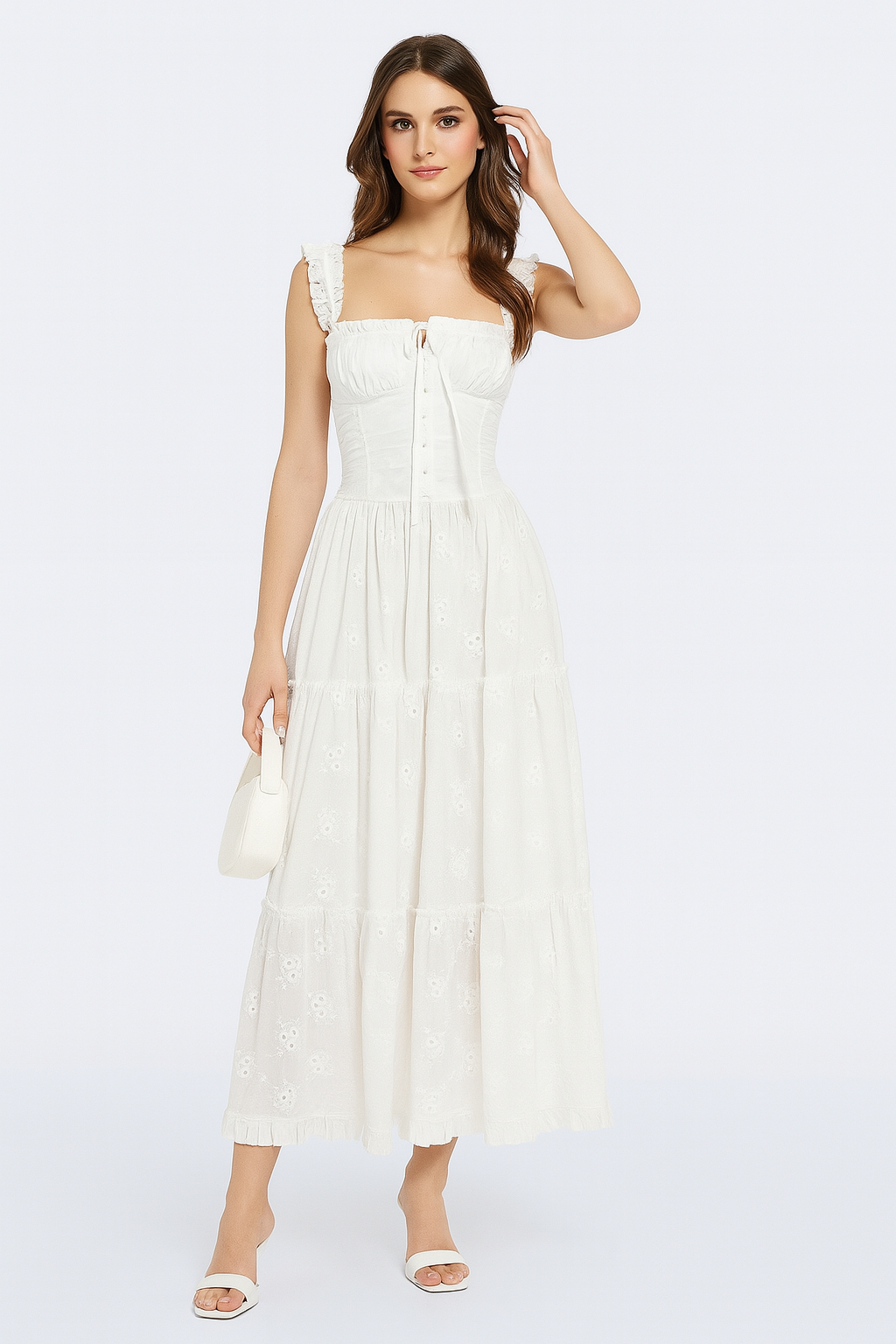 LUMINA KLEID – ELEGANTES WEISSES MAXIKLEID MIT CORAGEN-TOP UND SPAGHETTITRÄGERN PERFEKT FÜR DEN SOMMER