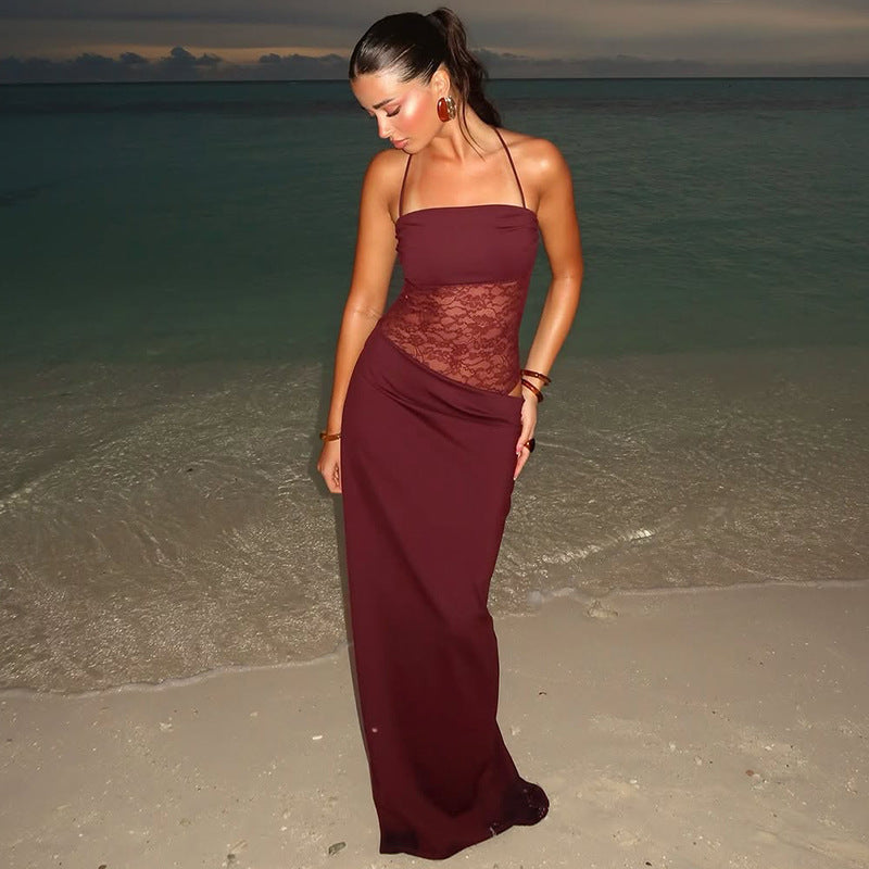 ARIELLA SPITZENKLEID MIT RÜCKENDETAIL – BODENLANG