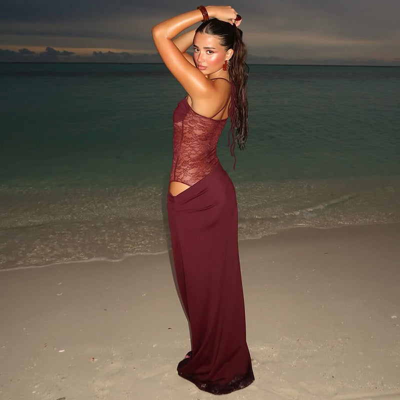 ARIELLA SPITZENKLEID MIT RÜCKENDETAIL – BODENLANG