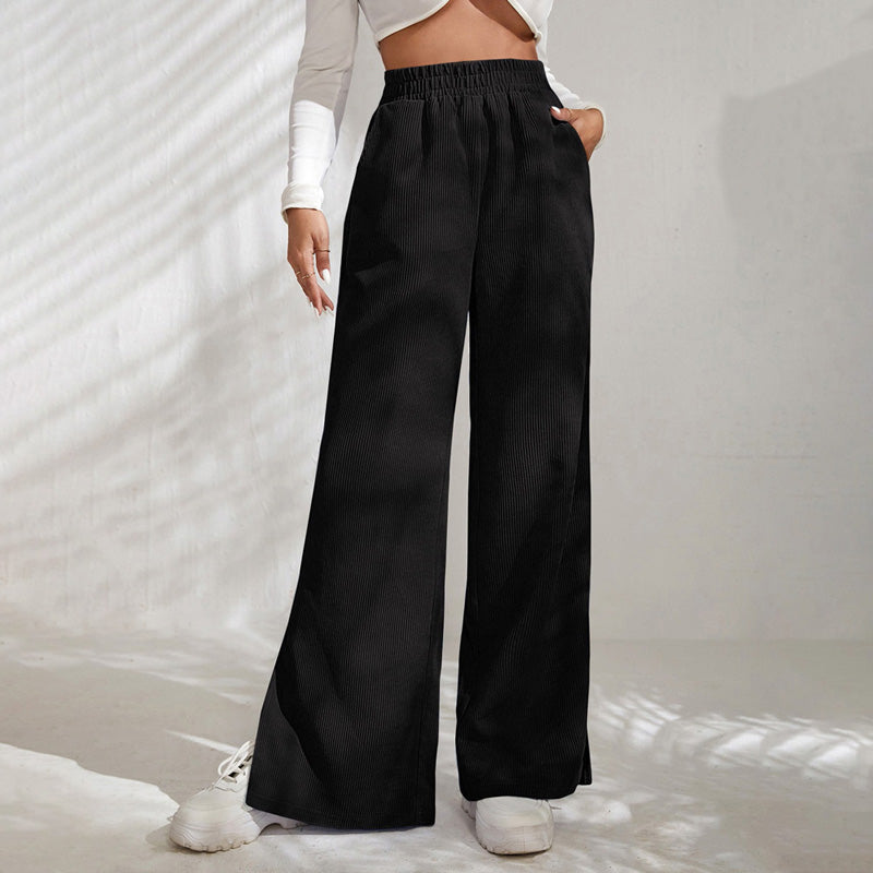 LAYLA – WEIT GESCHNITTENE SOMMERHOSE MIT GUMMIBUND IN LEINENOPTIK