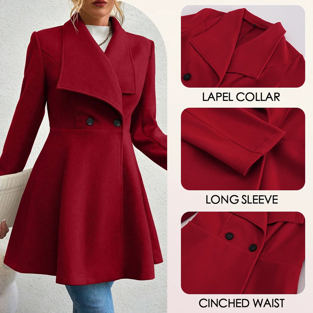 Mia Muse Women's Coats Winter Solid Color Long Sleeve Lapel Button-Up Work Coats New Year Red Valentine's Day Gift Outerwears-4