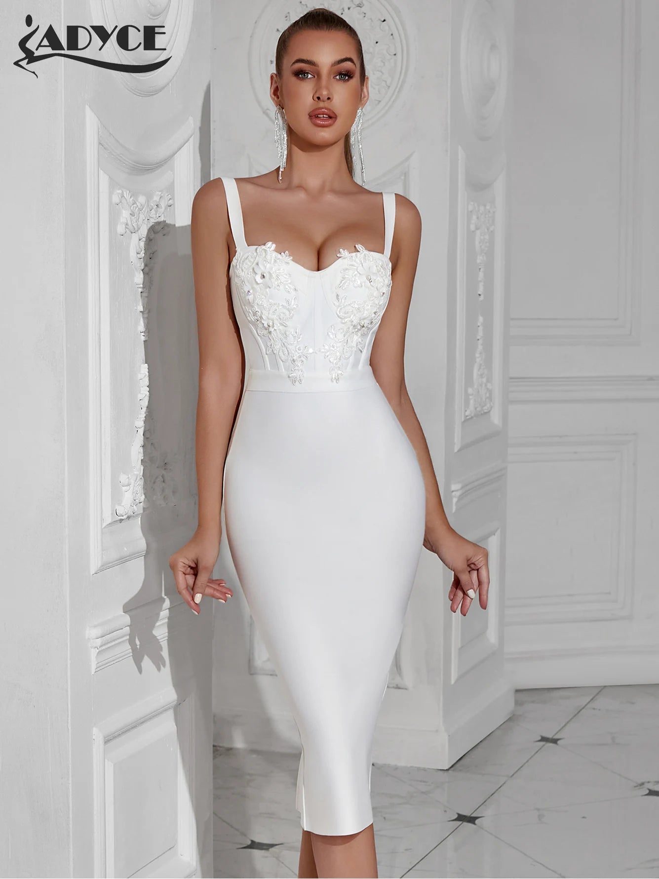 Adyce 2024 Neue Sommer Spaghetti -Straße Verbandskleid für Frauen sexy ärmellose Abendstickte Nachtpartykleider Vestidos 2