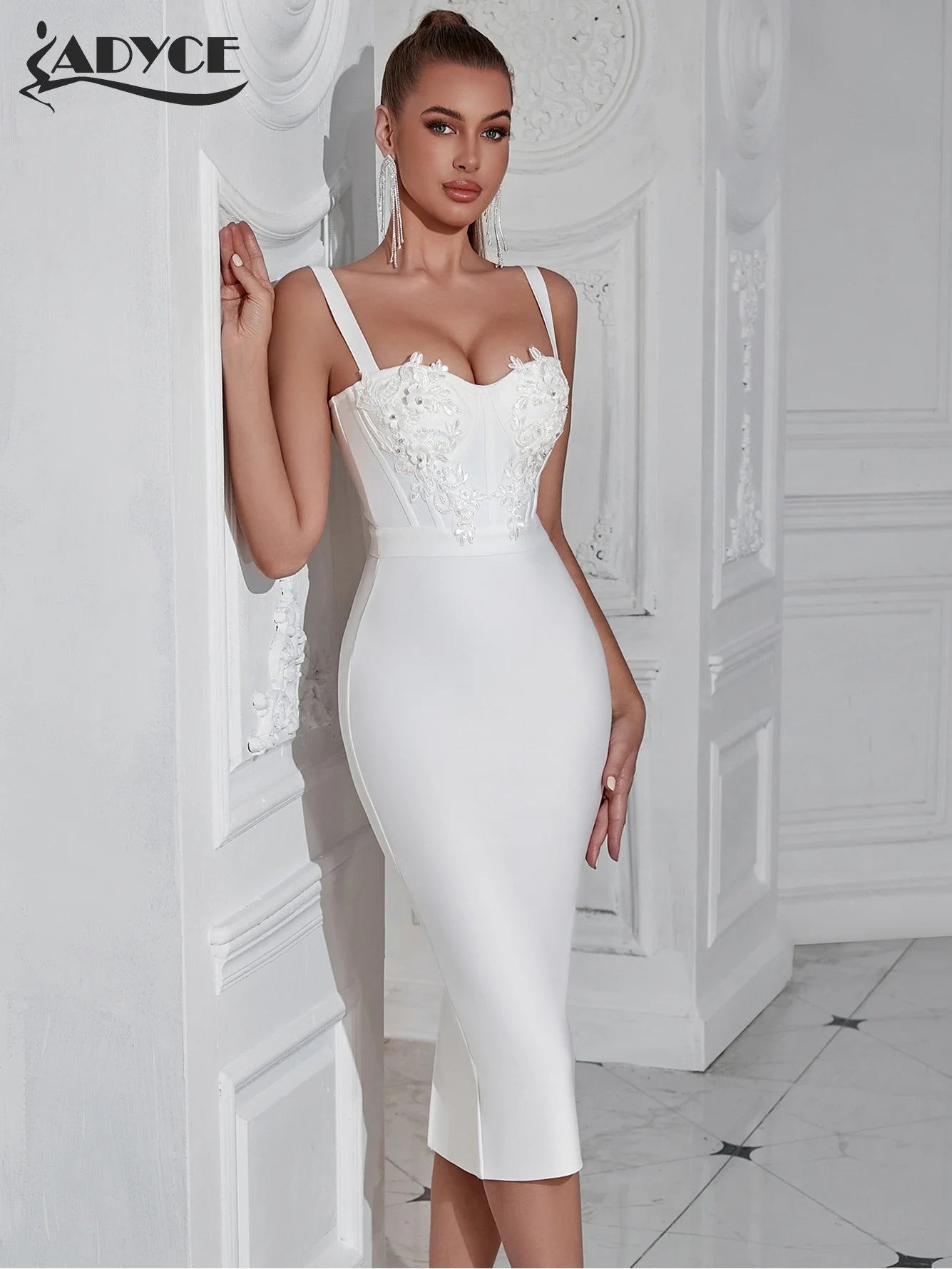 Adyce 2024 Neue Sommer Spaghetti -Straße Verbandskleid für Frauen sexy ärmellose Abendstickte Nachtpartykleider Vestidos 4