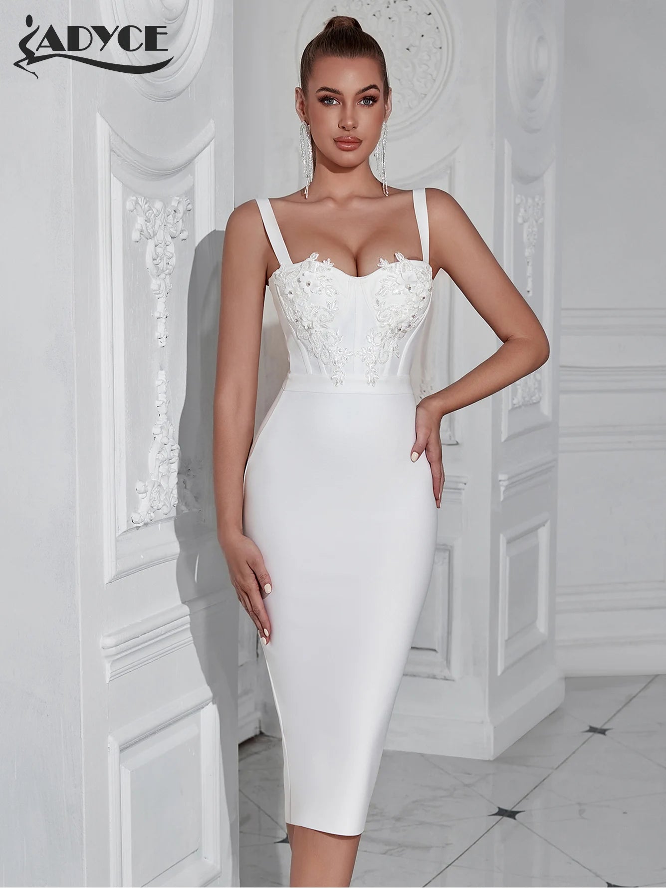 Adyce 2024 Neue Sommer Spaghetti -Straße Verbandskleid für Frauen sexy ärmellose Abendstickte Nachtpartykleider Vestidos 5