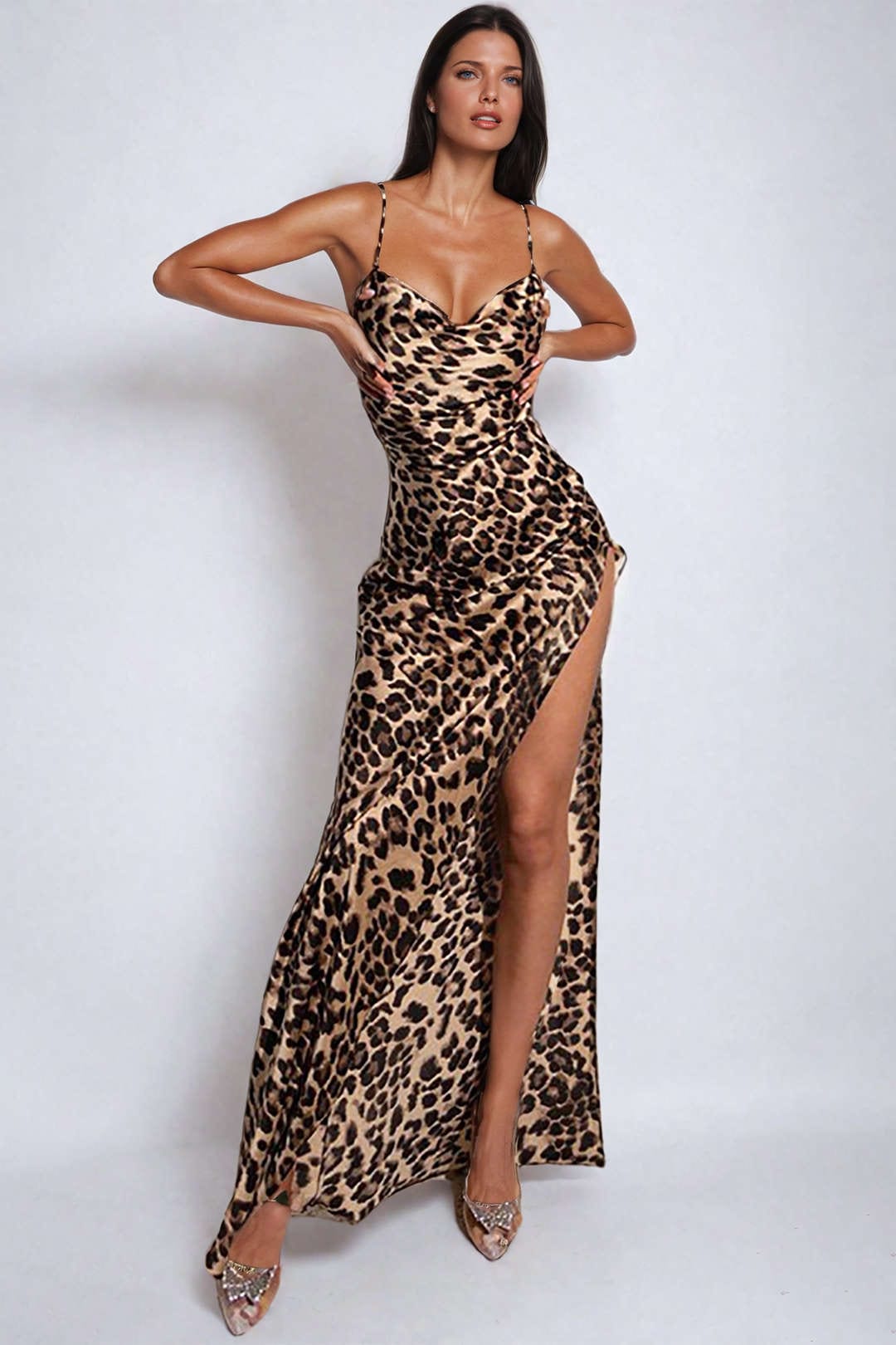 ZAYLA LEOPARDEN KLEID – FIGURBETONTES MIDIKLEID MIT LANGEN ÄRMELN
