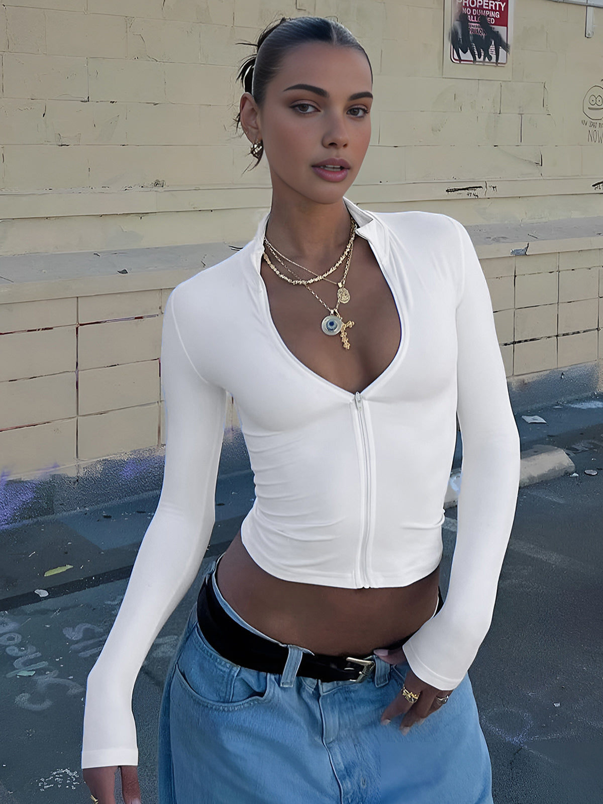 Elisa – Stylish Zipper Crop Bluse 1