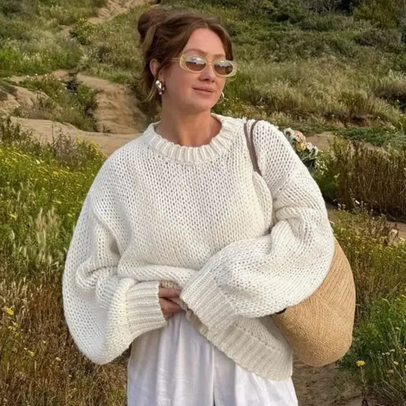 ELARA PULLOVER – WEISSER STRICK MIT WEITEN ÄRMELN