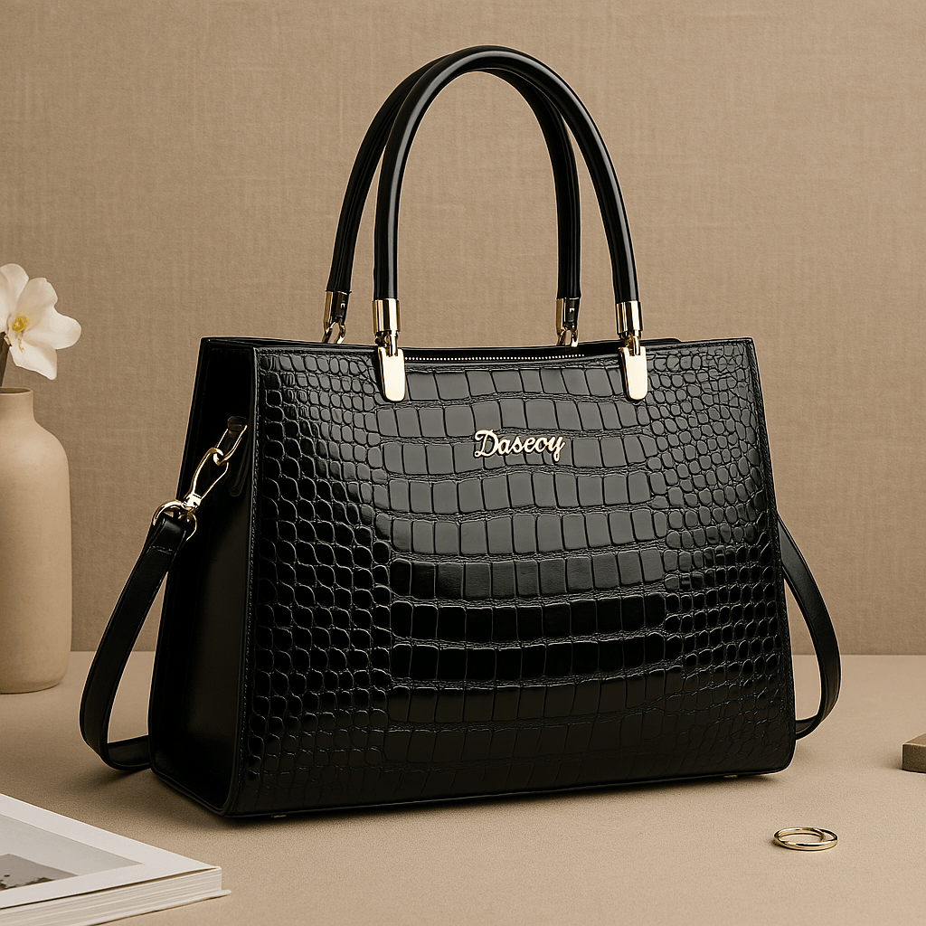 Variant image for Damen Handtasche Schwarz Einheitsgröße Kunstleder mit Krokodilleder-Optik-1