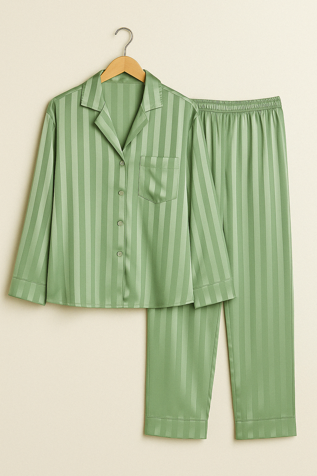 ANNA – GESTREIFTES PYJAMA-SET MIT LANGEN ÄRMELN UND KNOPFLEISTE