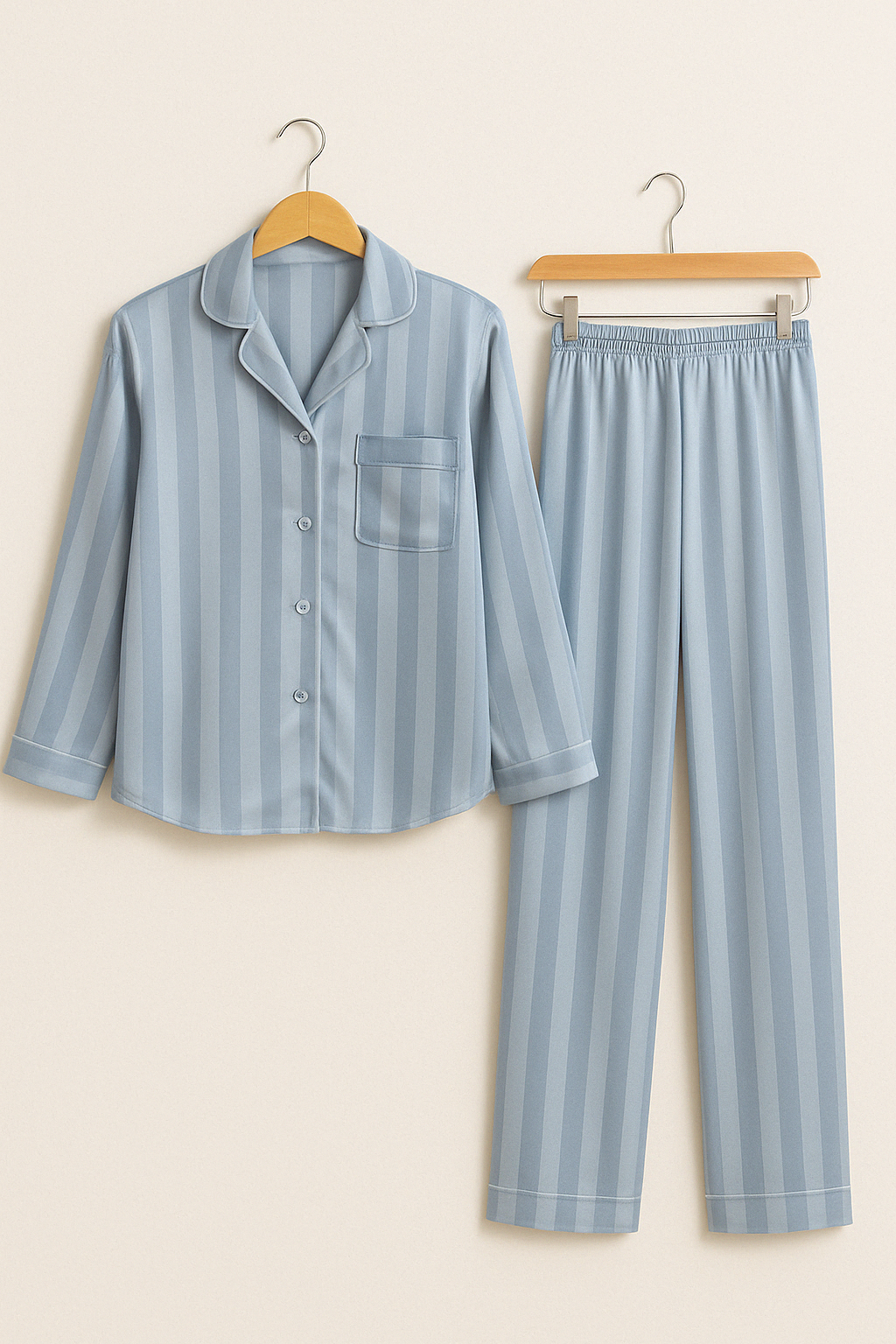 ANNA – GESTREIFTES PYJAMA-SET MIT LANGEN ÄRMELN UND KNOPFLEISTE