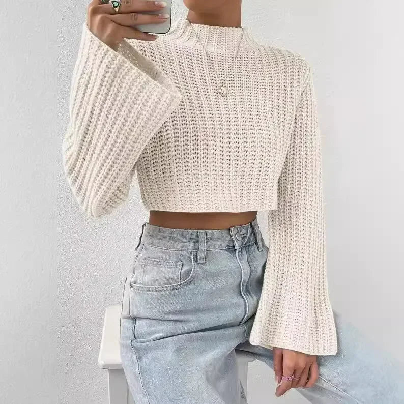 AYLA STRICKPULLOVER – CROPPED DESIGN MIT WEITEM ÄRMEL