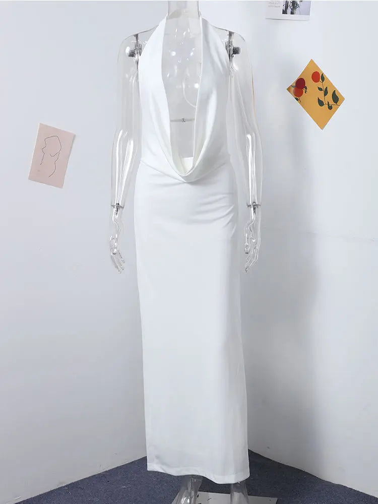 Elagant Halfter ärmellose lange Kleider für Frauen sexy Rückenless Hip -Paket Frauen langes Kleid 2024 Sommer Lady Evening Party Robe 5
