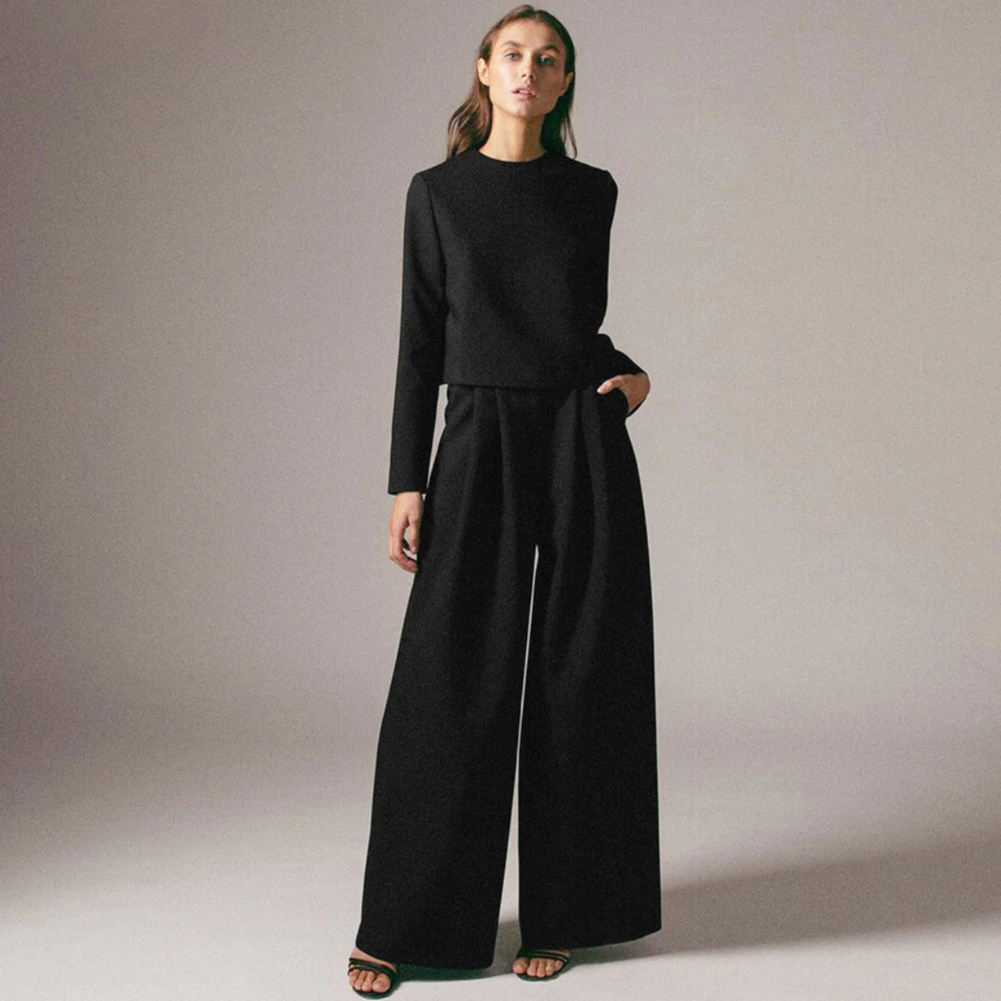 Elegantes Langarm-Shirt und Palazzo-Hosen-Set für Frauen 1