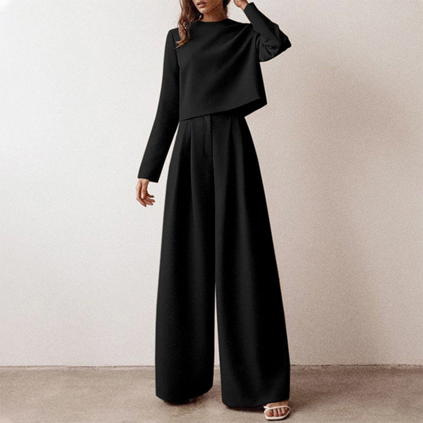 Elegantes Langarm-Shirt und Palazzo-Hosen-Set für Frauen 2