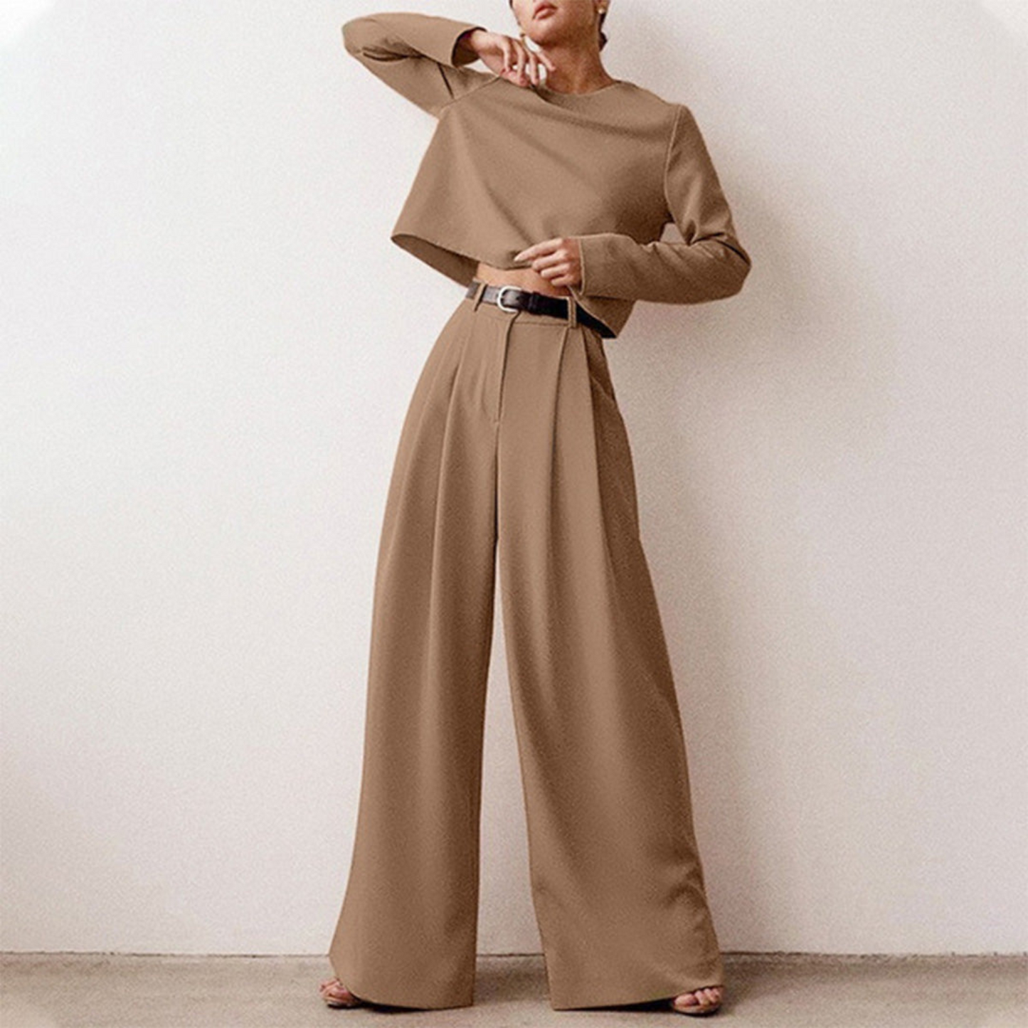 Elegantes Langarm-Shirt und Palazzo-Hosen-Set für Frauen 3