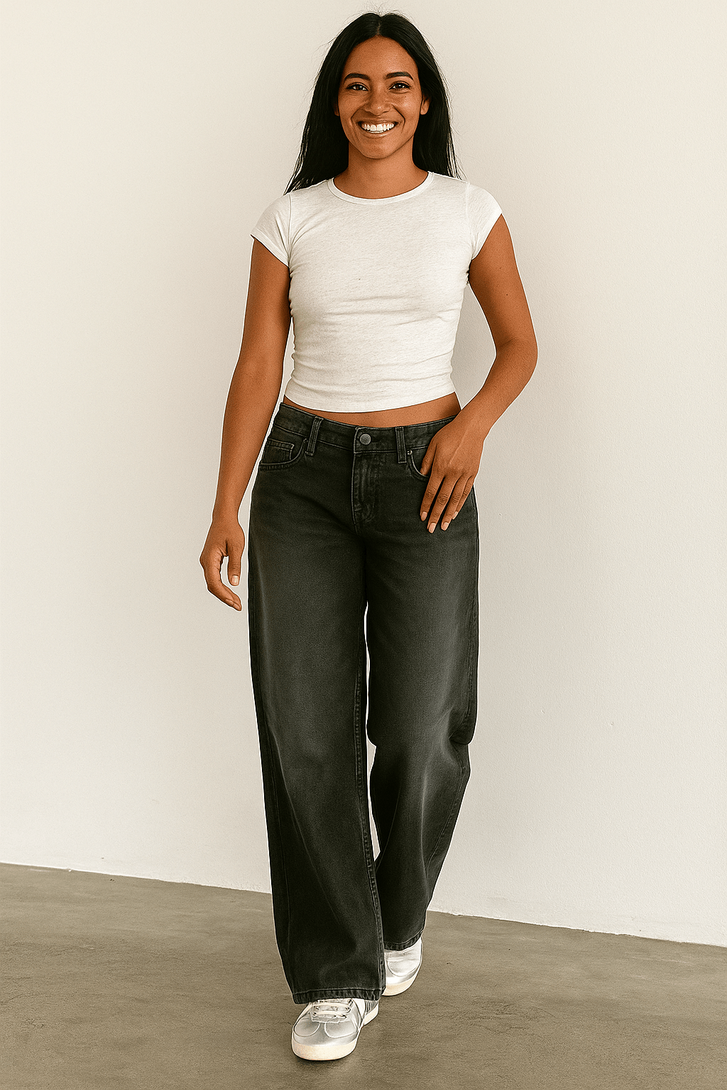 FENNA SCHLAGJEANS MIT HOHEM BUND UND VINTAGE-WASCHUNG