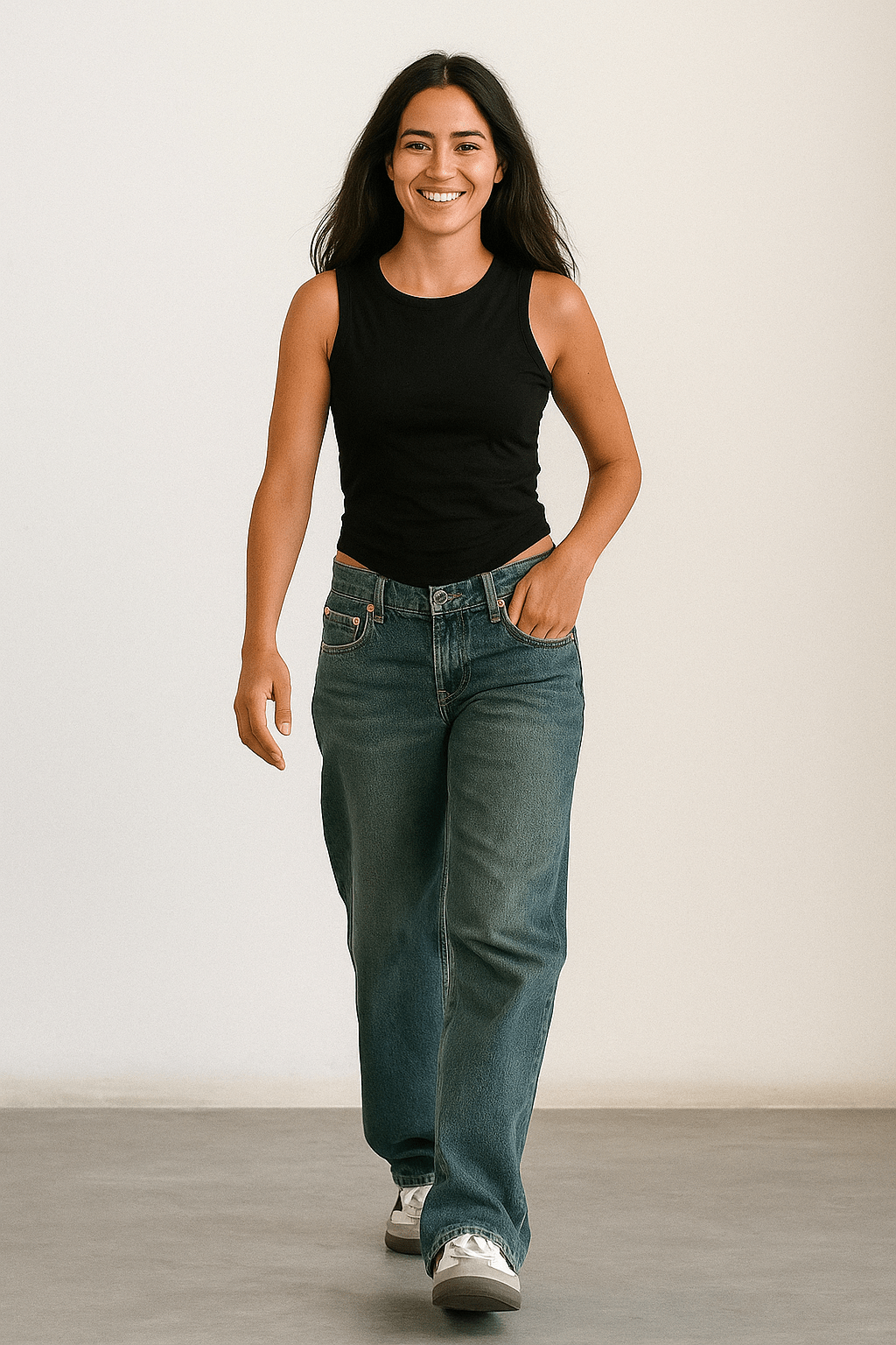 FENNA SCHLAGJEANS MIT HOHEM BUND UND VINTAGE-WASCHUNG