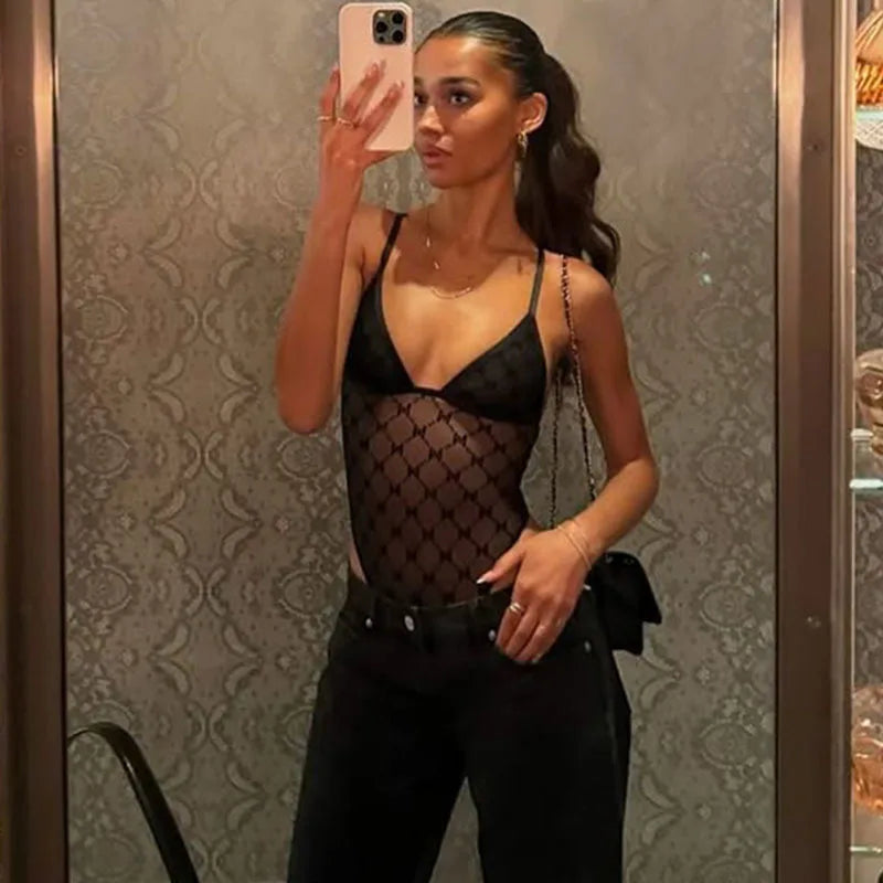 Genehmigte würzige Mädchen Grid Perspektive BodySuits Patchwork niedrig geschnitten sexy y2k Schlankes Anpassungsdreieck Hosentuch Ärmel und Bodysuit 1