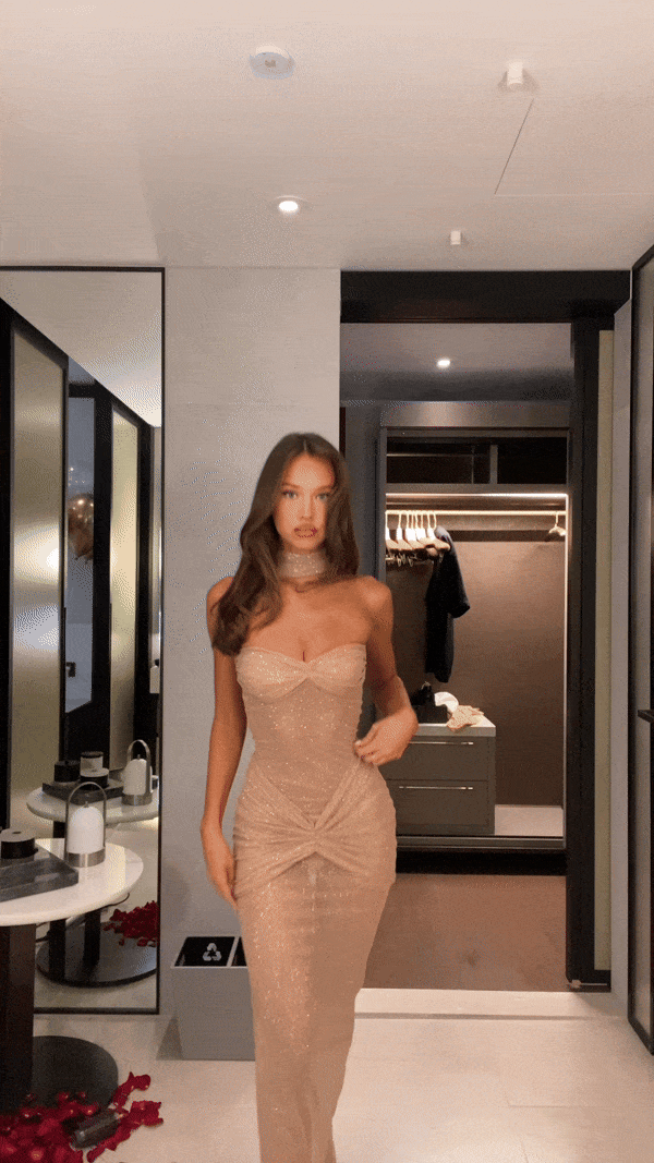 ZARIAH GLITTER MAXI DRESS – GLAMOURÖSES GLITZERNDES TRANSPARENTES ABENDKLEID MIT VERFÜHRERISCHER ELEGANZ