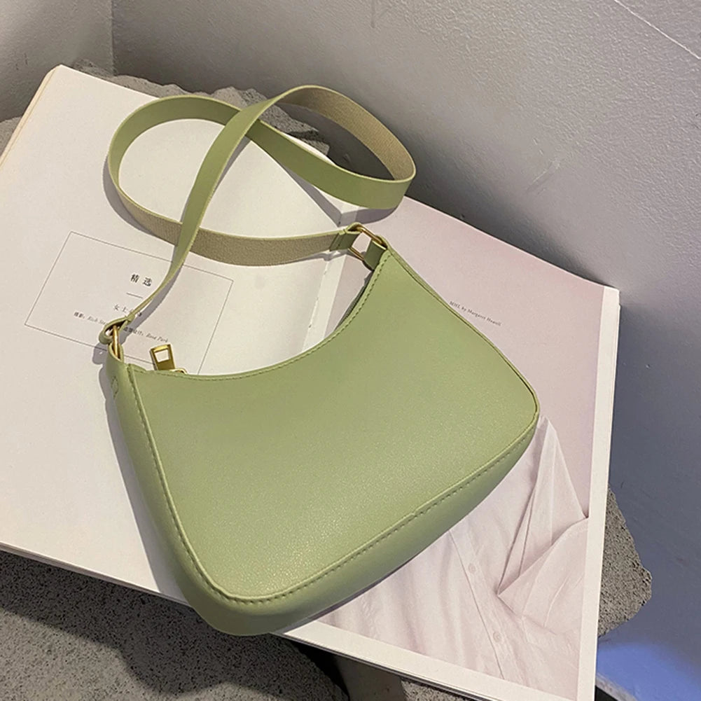 Variant image for New Women's Fashion Handbags Retro Solid Color PU Leather Shoulder Underarm Bag Casual Women Hobos Handbags-3