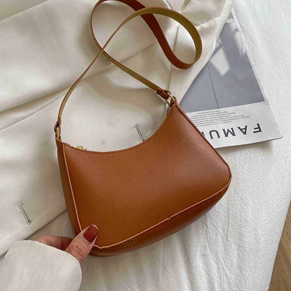 Variant image for New Women's Fashion Handbags Retro Solid Color PU Leather Shoulder Underarm Bag Casual Women Hobos Handbags-6