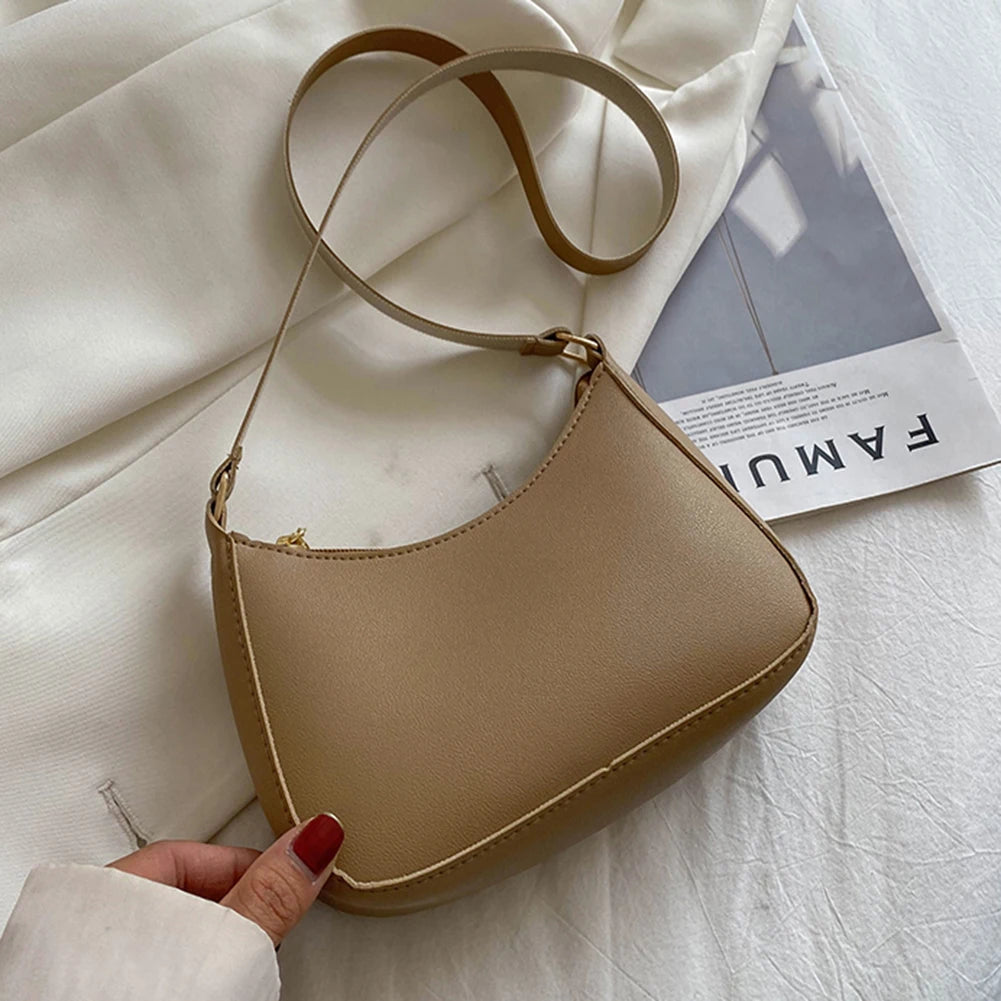 Variant image for New Women's Fashion Handbags Retro Solid Color PU Leather Shoulder Underarm Bag Casual Women Hobos Handbags-2