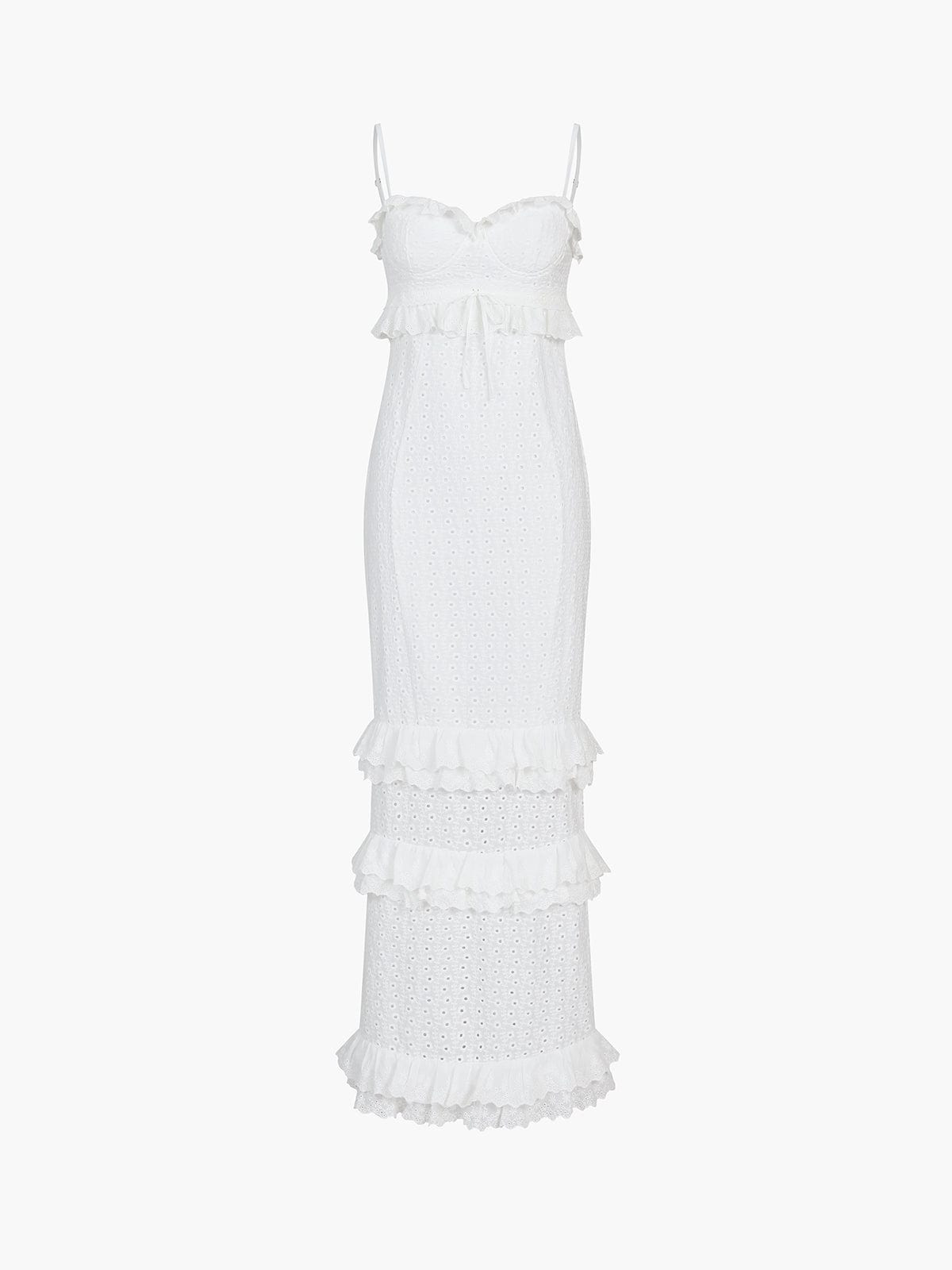 SALOMÉ MAXIKLEID – ROMANTISCHES SPITZEN KLEID MIT RÜSCHEN-DETAILS FÜR DAMEN