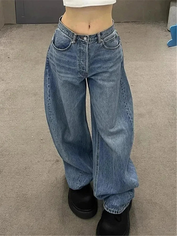 LIVORNO JEANSHOSE MIT STICKEREI UND WEITEM BEIN HIGH WAIST STYLE