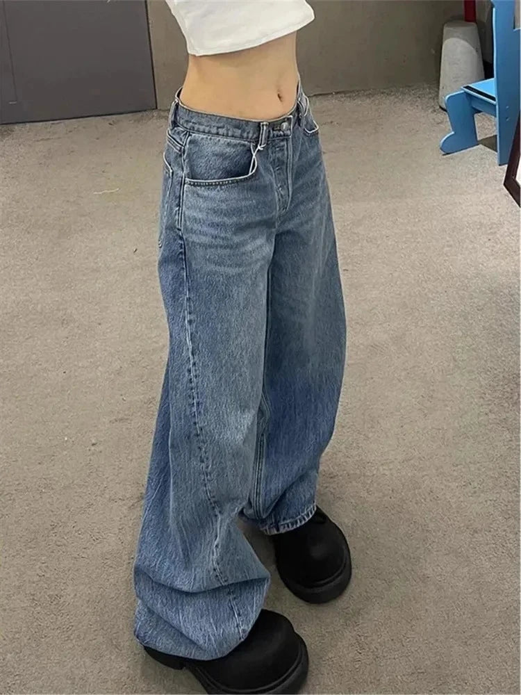 LIVORNO JEANSHOSE MIT STICKEREI UND WEITEM BEIN HIGH WAIST STYLE