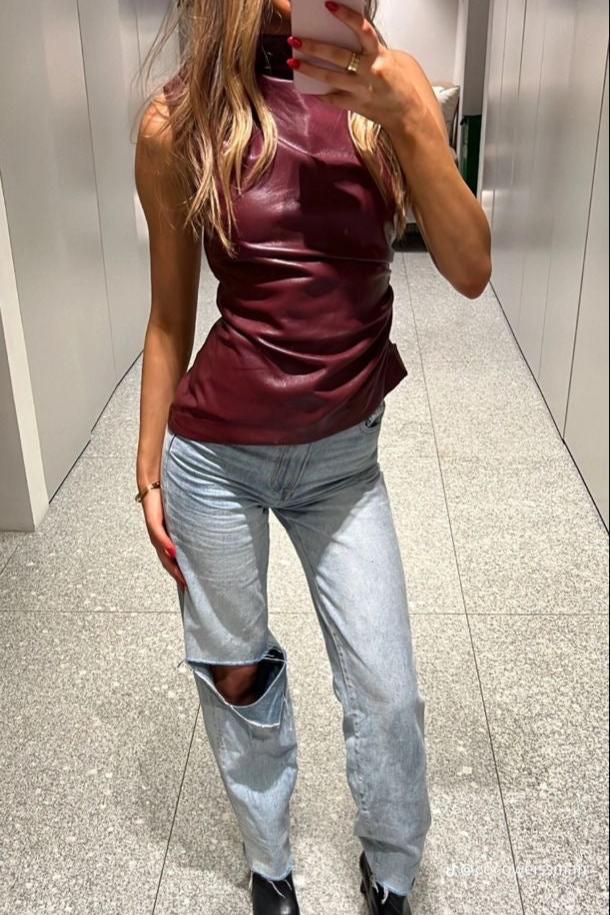 LIORA WETSUIT TOP – DAMEN GLITZER TOP AUS KUNSTLEDER FESTLICHES TOP FÜR ELEGANTE ANLÄSSE