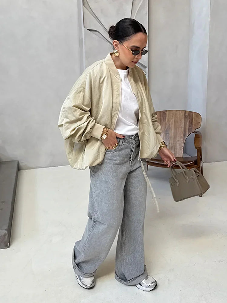 MAELLE BOMBERJACKE MIT STEHKRAGEN – KHAKI & OVERSIZED