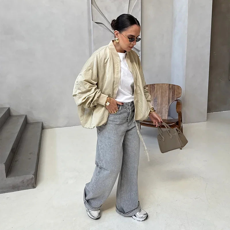 MAELLE BOMBERJACKE MIT STEHKRAGEN – KHAKI & OVERSIZED