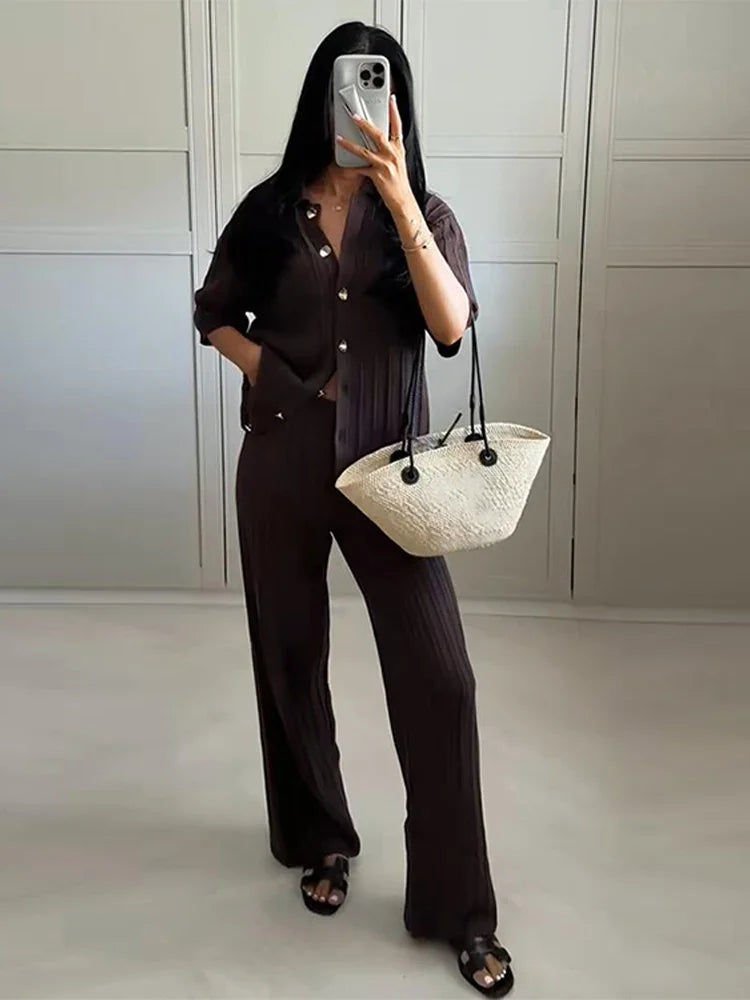 LENA STRICKCARDIGAN UND HOSE ZWEITEILER MIT UMSCHLAGKRAGEN HALBLÄNGLIGE ÄRMEL KOMFORTABEL UND VIELSEITIG
