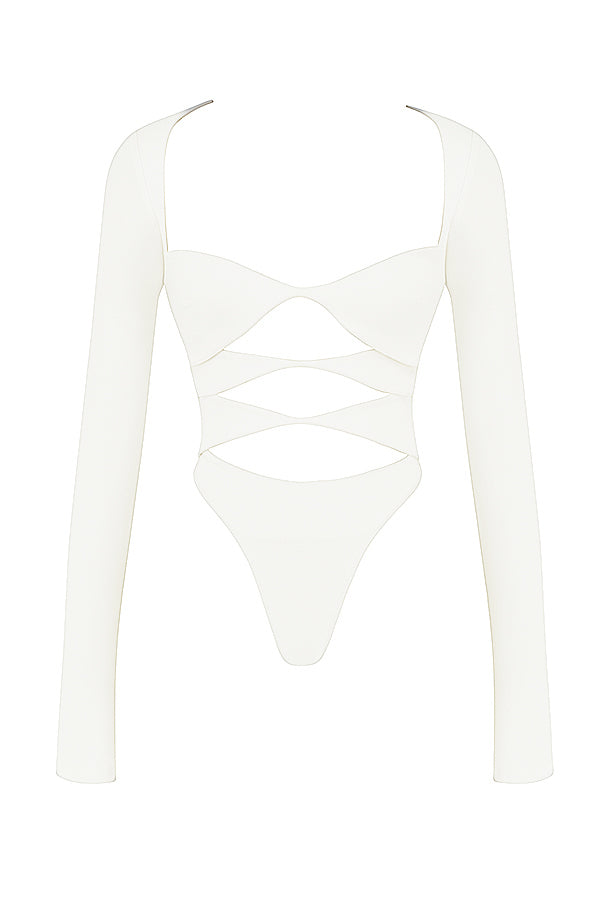 Margot | Chic Weiß Ausschnitt Langarm Crop Top für Trendy Frauen 4