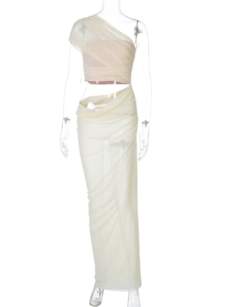 Mozision Mesh Hollow Out Rückenless Sexy Maxi Kleid für Frauen Mode ein ärmellosen aufsehen durch Ruted Bodycon Club Langes Kleid 5