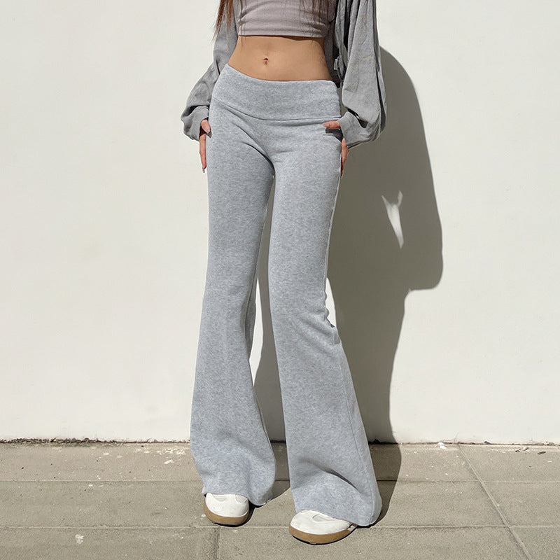EMMA – GRAUE FLARED FREIZEITHOSE AUS RIPPSTRUKTUR MIT STRETCHBUND