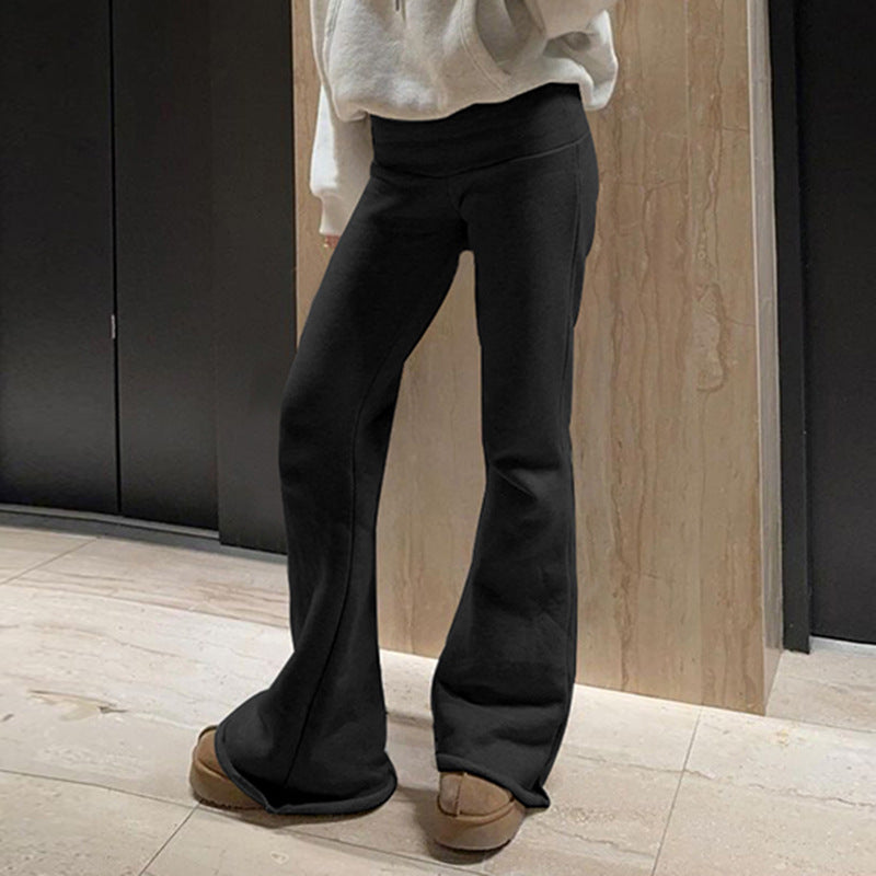 EMMA – GRAUE FLARED FREIZEITHOSE AUS RIPPSTRUKTUR MIT STRETCHBUND