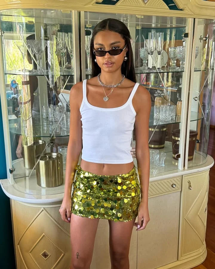 Pailletten Glitzer Minirock Frauen hohe Taille Shining Evening Party 2025 Frühlings Sommer Röcke Street Solid Fashion Street Chic 9