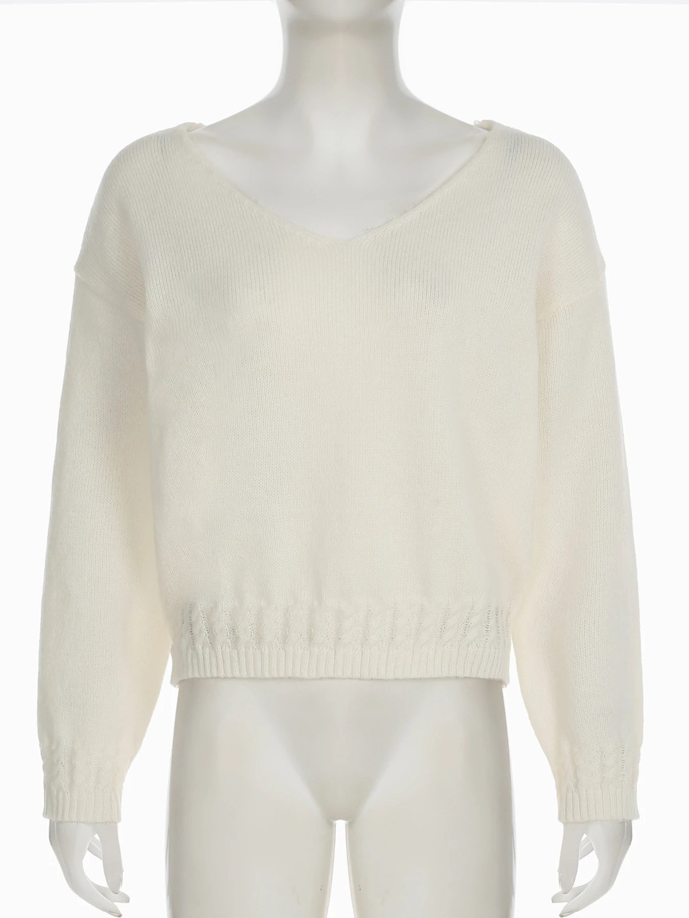 ELEONORE PULLOVER – LÄSSIGER V-AUSSCHNITT STRICK IN WEISS