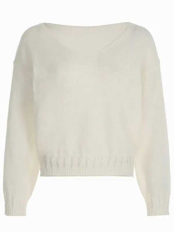 ELEONORE PULLOVER – LÄSSIGER V-AUSSCHNITT STRICK IN WEISS