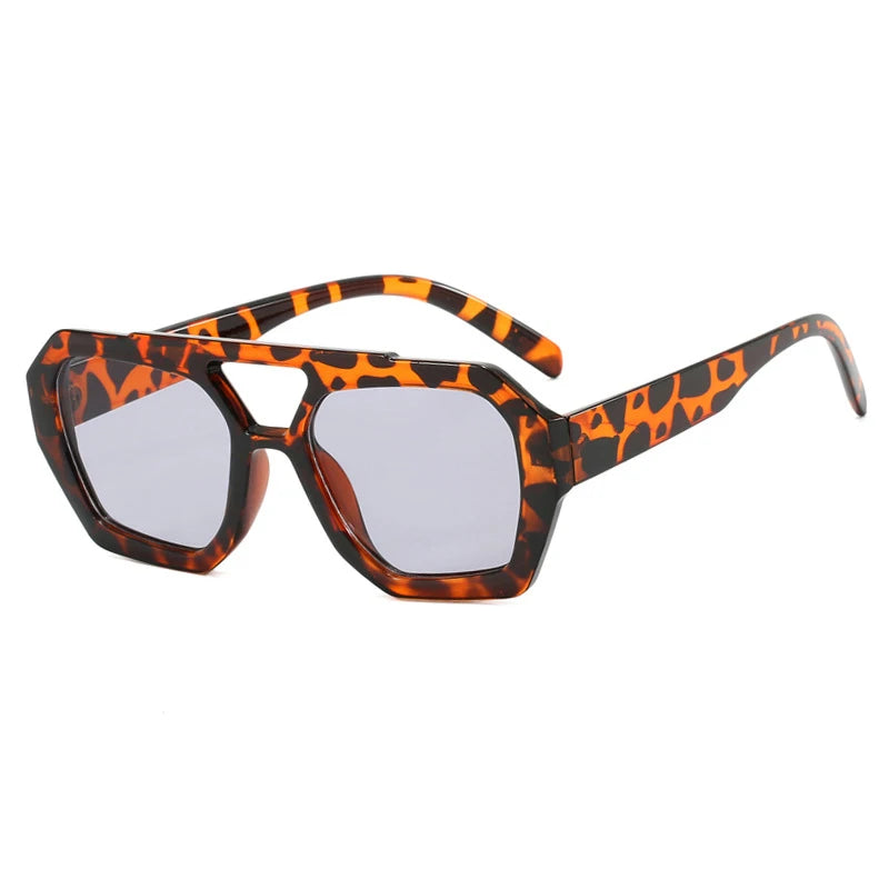 Variant image for Vintage Square Sunglasses for Women Men Thick Frame Double Bridges Eyewear Female Fashion Chic Polygon Sun Glasses Leopard Blue-2
